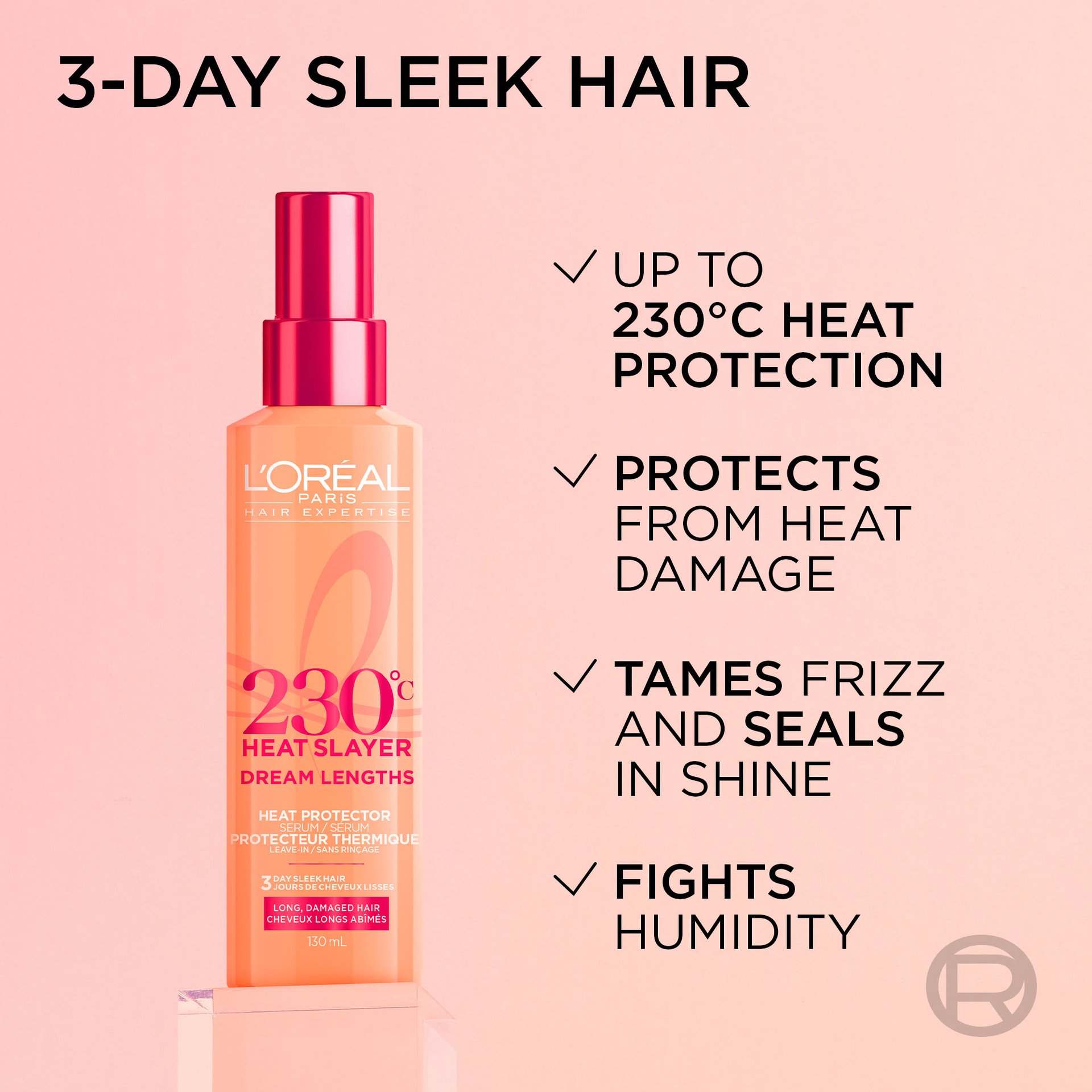 Heat slayer heat protector protects against heat, damage and frizz.